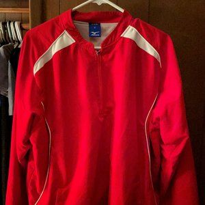 Red Mizuno Golf wind jacket.